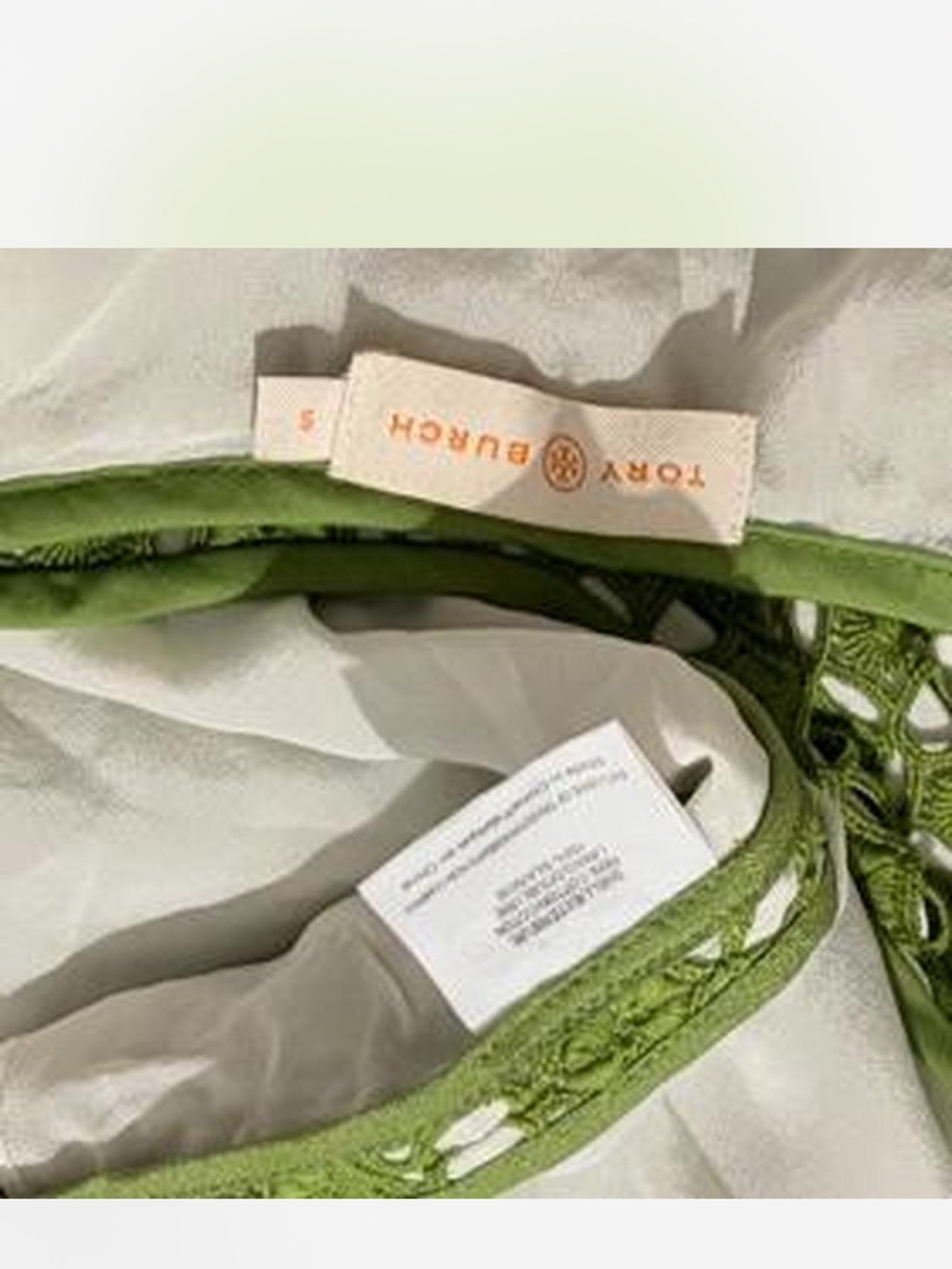 Tory Burch Lace Overlay Green Short Sleeve Blouse - Picture 3 of 4